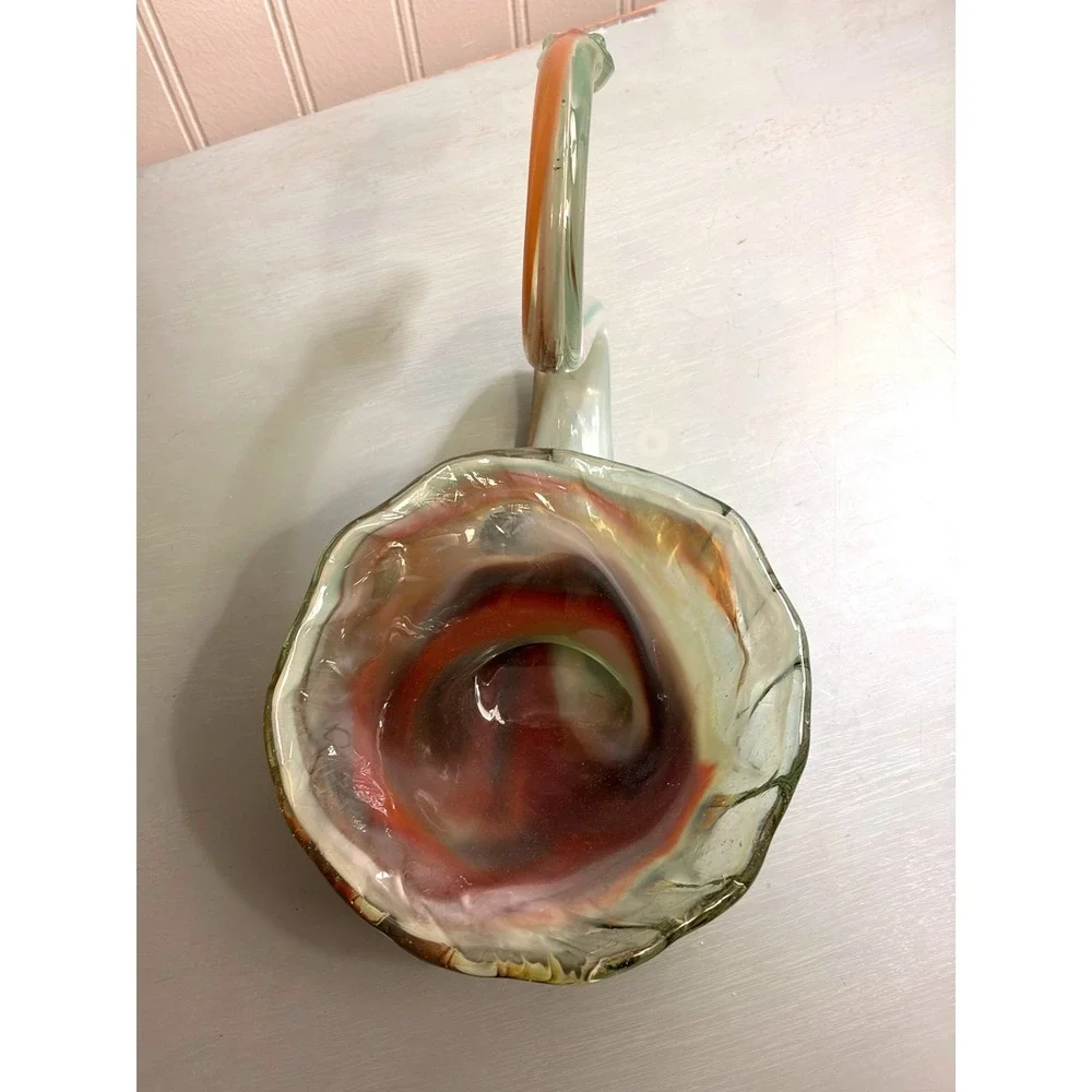 Vintage Art‎ Glass Swan Candy Dish Colorful Swirl Murano Style Catchall Bowl